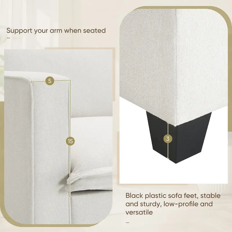 Canapé d'angle en chenille avec port USB et accoudoirs carrés, style moderne du milieu du siècle - 109 x 57