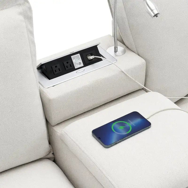 Canapé d'angle en chenille avec port USB et accoudoirs carrés, style moderne du milieu du siècle - 109 x 57