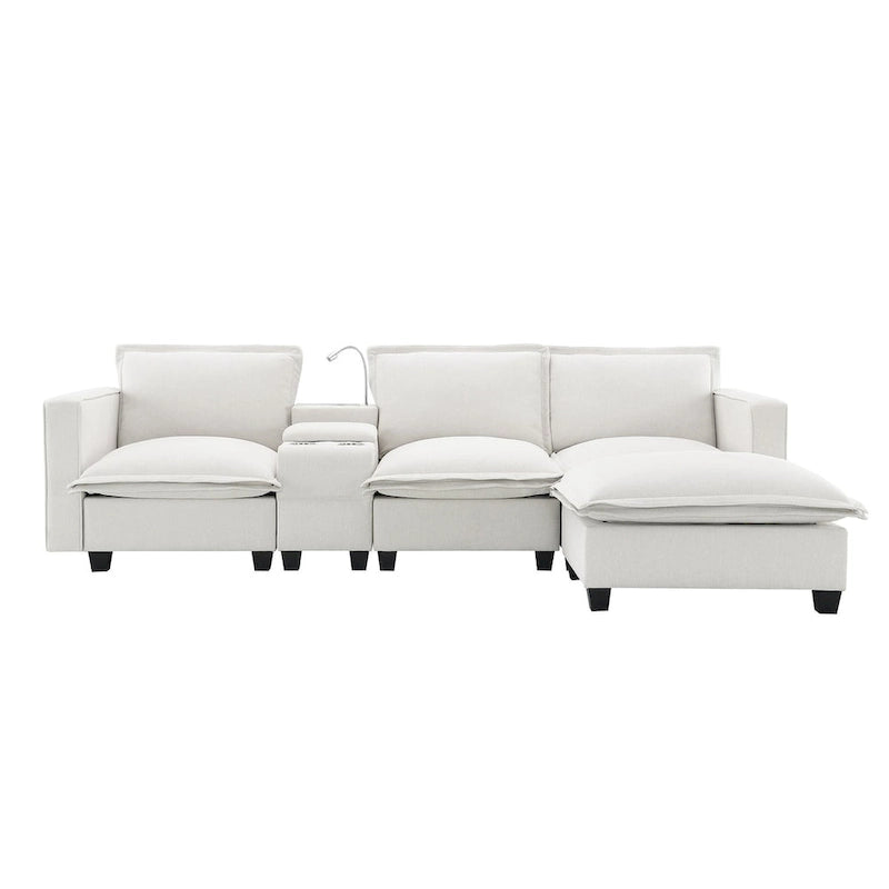 Canapé d'angle en chenille avec port USB et accoudoirs carrés, style moderne du milieu du siècle - 109 x 57