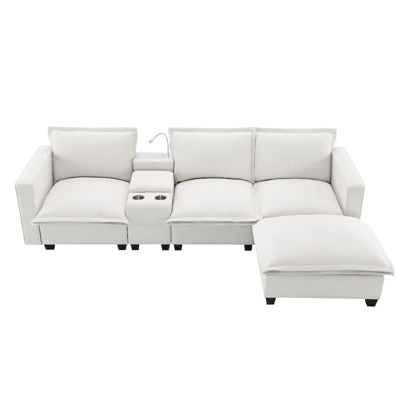 Canapé d'angle en chenille avec port USB et accoudoirs carrés, style moderne du milieu du siècle - 109 x 57