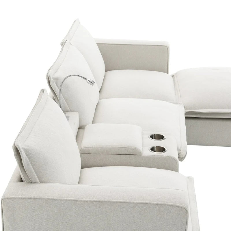 Canapé d'angle en chenille avec port USB et accoudoirs carrés, style moderne du milieu du siècle - 109 x 57