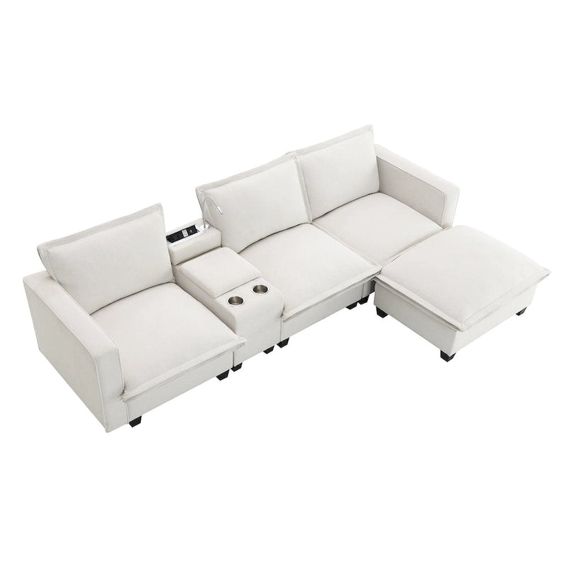 Canapé d'angle en chenille avec port USB et accoudoirs carrés, style moderne du milieu du siècle - 109 x 57