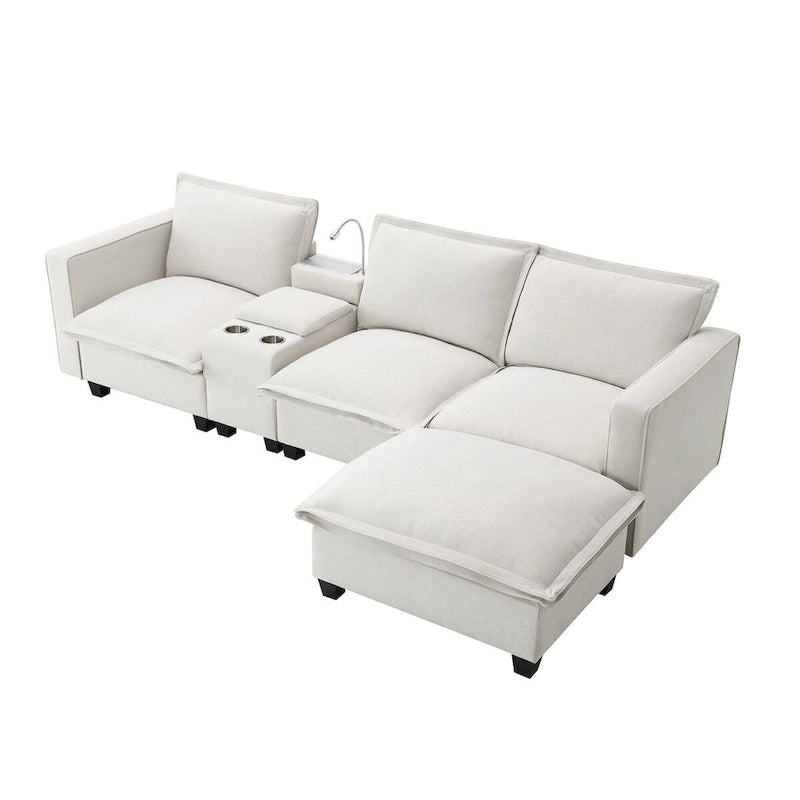 Canapé d'angle en chenille avec port USB et accoudoirs carrés, style moderne du milieu du siècle - 109 x 57