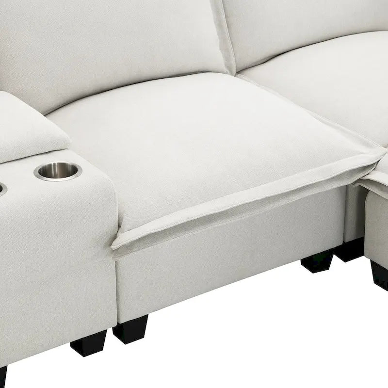 Canapé d'angle en chenille avec port USB et accoudoirs carrés, style moderne du milieu du siècle - 109 x 57