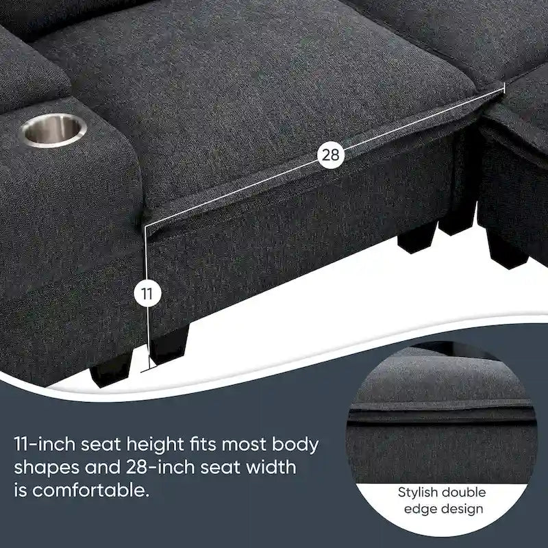 Canapé d'angle en chenille avec port USB et accoudoirs carrés, style moderne du milieu du siècle - 109 x 57