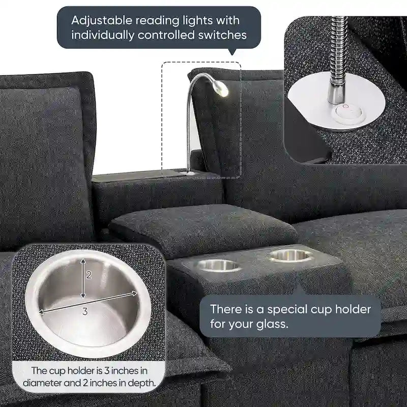 Canapé d'angle en chenille avec port USB et accoudoirs carrés, style moderne du milieu du siècle - 109 x 57