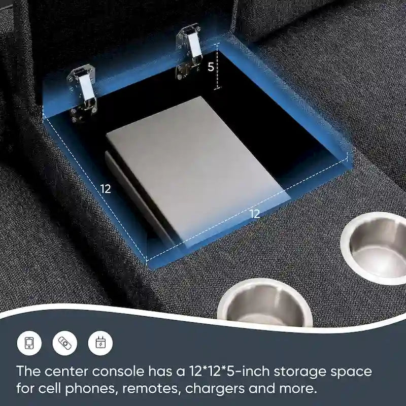 Canapé d'angle en chenille avec port USB et accoudoirs carrés, style moderne du milieu du siècle - 109 x 57