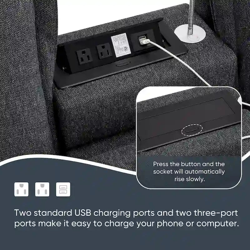 Canapé d'angle en chenille avec port USB et accoudoirs carrés, style moderne du milieu du siècle - 109 x 57
