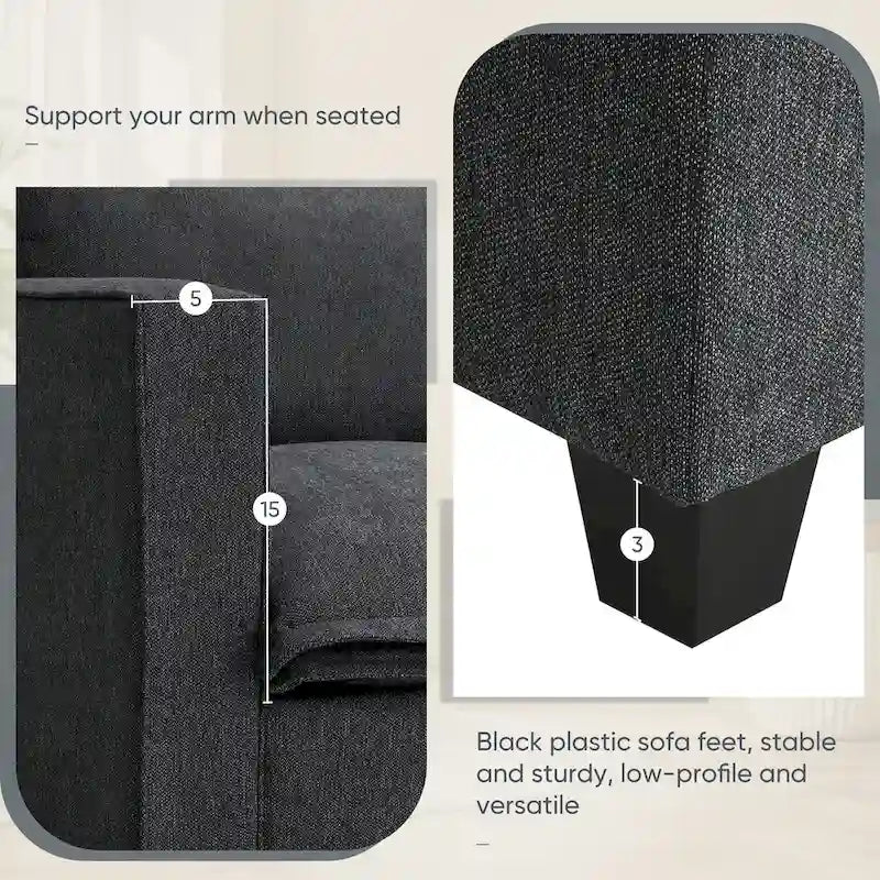 Canapé d'angle en chenille avec port USB et accoudoirs carrés, style moderne du milieu du siècle - 109 x 57