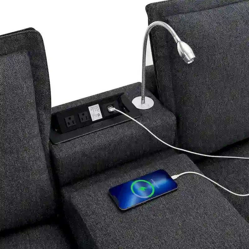 Canapé d'angle en chenille avec port USB et accoudoirs carrés, style moderne du milieu du siècle - 109 x 57