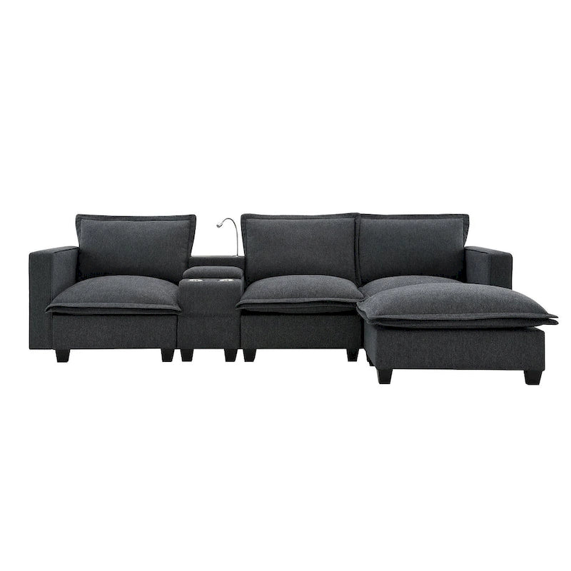 Canapé d'angle en chenille avec port USB et accoudoirs carrés, style moderne du milieu du siècle - 109 x 57