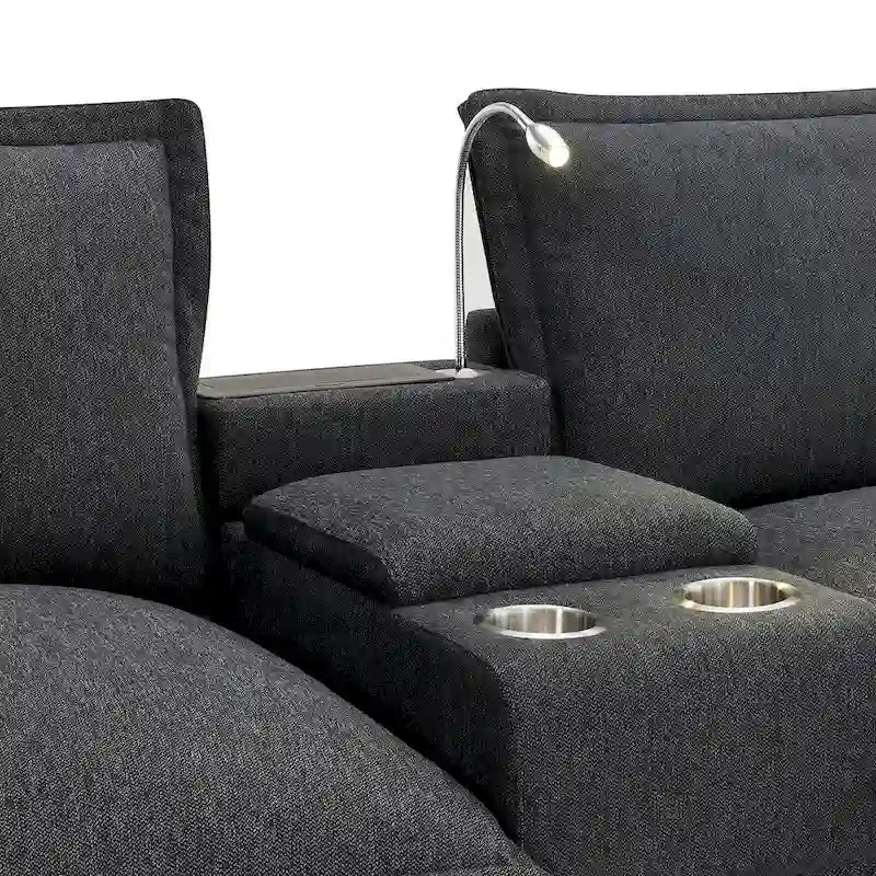 Canapé d'angle en chenille avec port USB et accoudoirs carrés, style moderne du milieu du siècle - 109 x 57