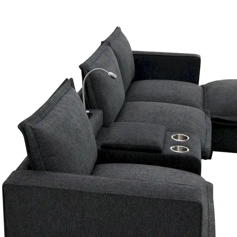 Canapé d'angle en chenille avec port USB et accoudoirs carrés, style moderne du milieu du siècle - 109 x 57
