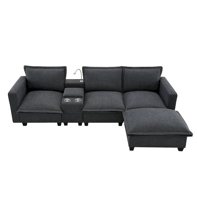 Canapé d'angle en chenille avec port USB et accoudoirs carrés, style moderne du milieu du siècle - 109 x 57