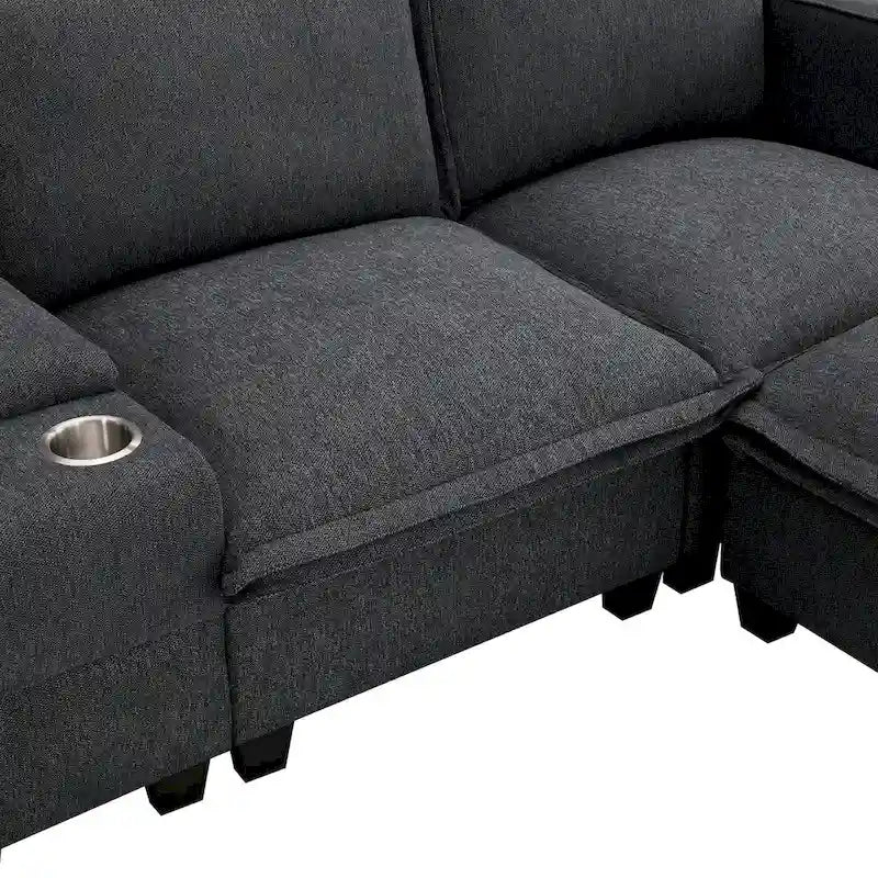 Canapé d'angle en chenille avec port USB et accoudoirs carrés, style moderne du milieu du siècle - 109 x 57