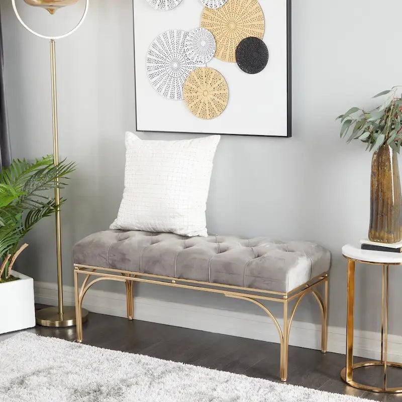 Banc en métal avec assise en velours - Gris, noir ou blanc - Roche River Decor
