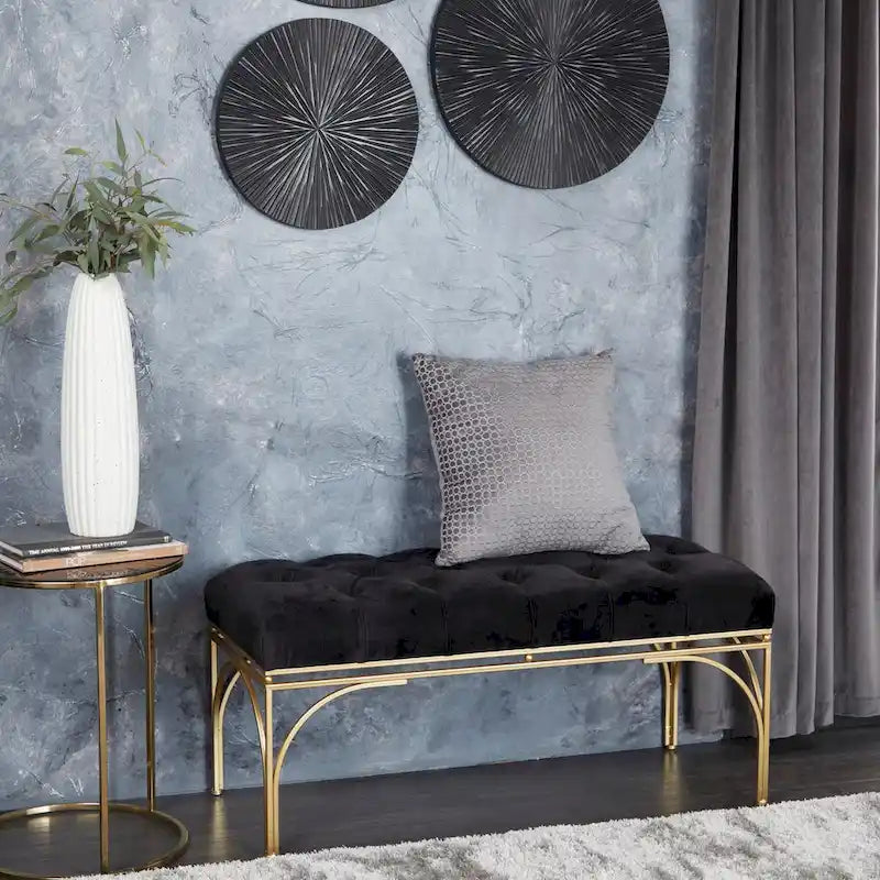 Banc en métal avec assise en velours - Gris, noir ou blanc - Roche River Decor