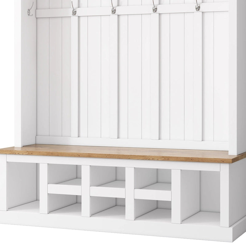 Arbre d'entrée moderne 78H avec banquette de rangement large, meuble à chaussures d'entrée avec 13 compartiments, élégant porte-manteau avec 6 crochets