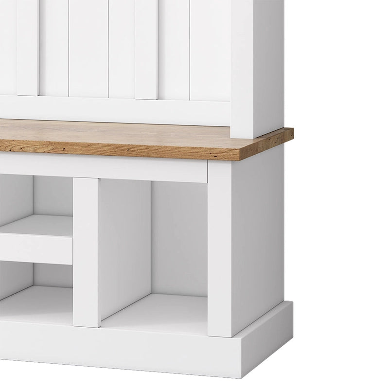Arbre d'entrée moderne 78H avec banquette de rangement large, meuble à chaussures d'entrée avec 13 compartiments, élégant porte-manteau avec 6 crochets