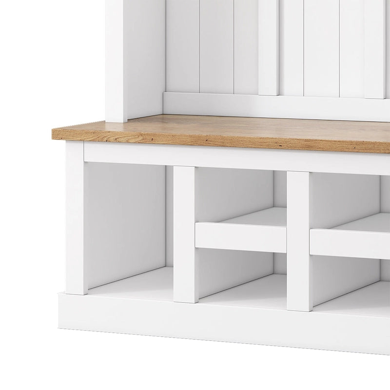 Arbre d'entrée moderne 78H avec banquette de rangement large, meuble à chaussures d'entrée avec 13 compartiments, élégant porte-manteau avec 6 crochets