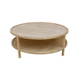 Table basse ronde en bois de manguier massif de 48 pouces avec étagère