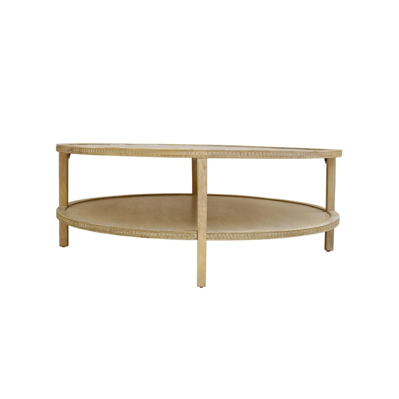 Table basse ronde en bois de manguier massif de 48 pouces avec étagère