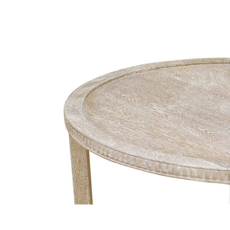 Table basse ronde en bois de manguier massif de 48 pouces avec étagère