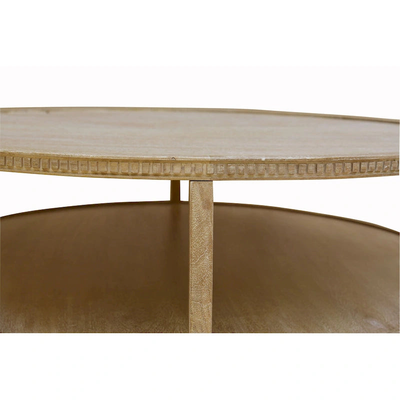 Table basse ronde en bois de manguier massif de 48 pouces avec étagère