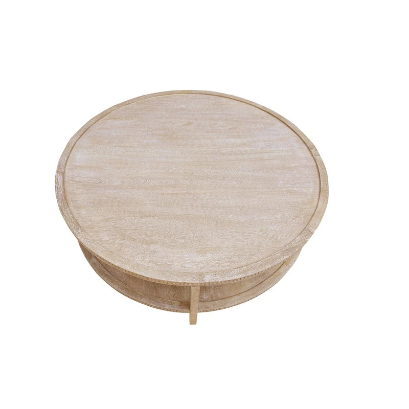Table basse ronde en bois de manguier massif de 48 pouces avec étagère