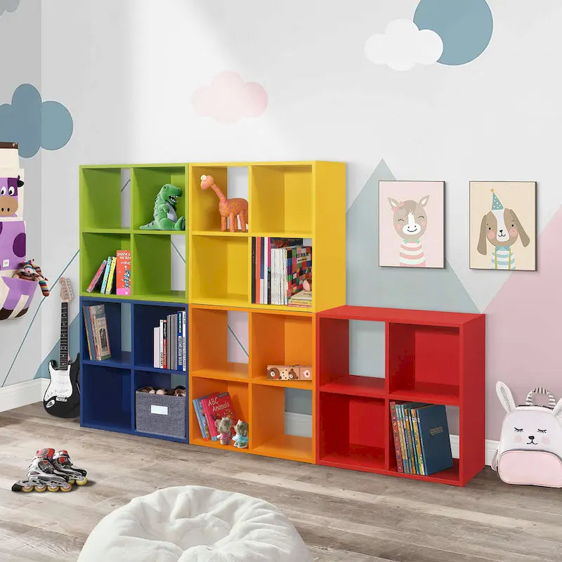 Étagère à livres pour enfants à 4 cubes, organisateur de rangement pour jouets pour enfants, jaune