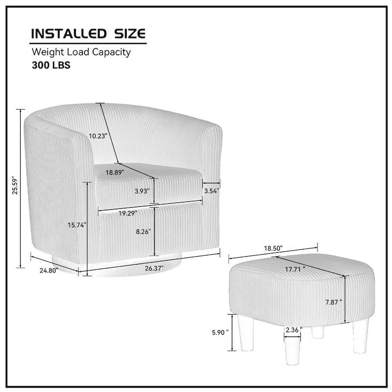 Fauteuil simple pivotant avec pouf