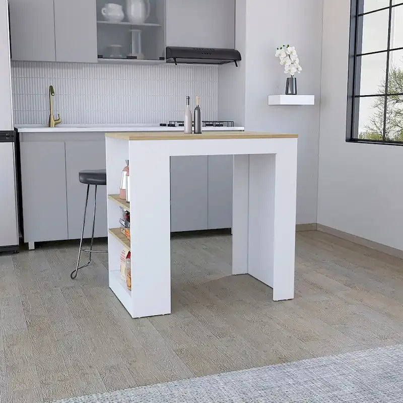 Îlot de cuisine avec étagères sur 3 côtés, Meuble de rangement de cuisine pour salle à manger