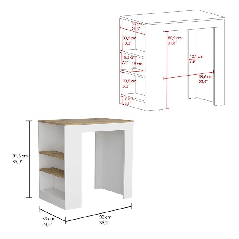 Îlot de cuisine avec étagères sur 3 côtés, Meuble de rangement de cuisine pour salle à manger