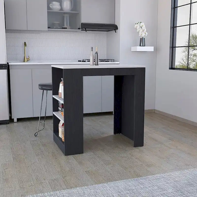 Îlot de cuisine avec étagères sur 3 côtés, Meuble de rangement de cuisine pour salle à manger