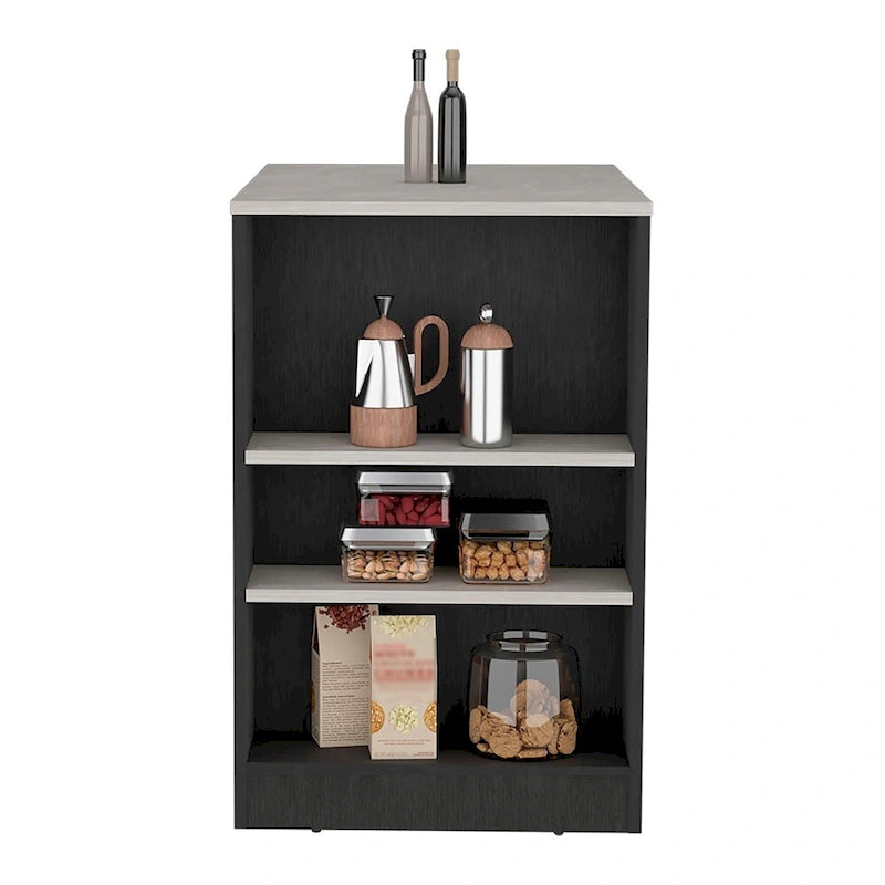Îlot de cuisine avec étagères sur 3 côtés, Meuble de rangement de cuisine pour salle à manger