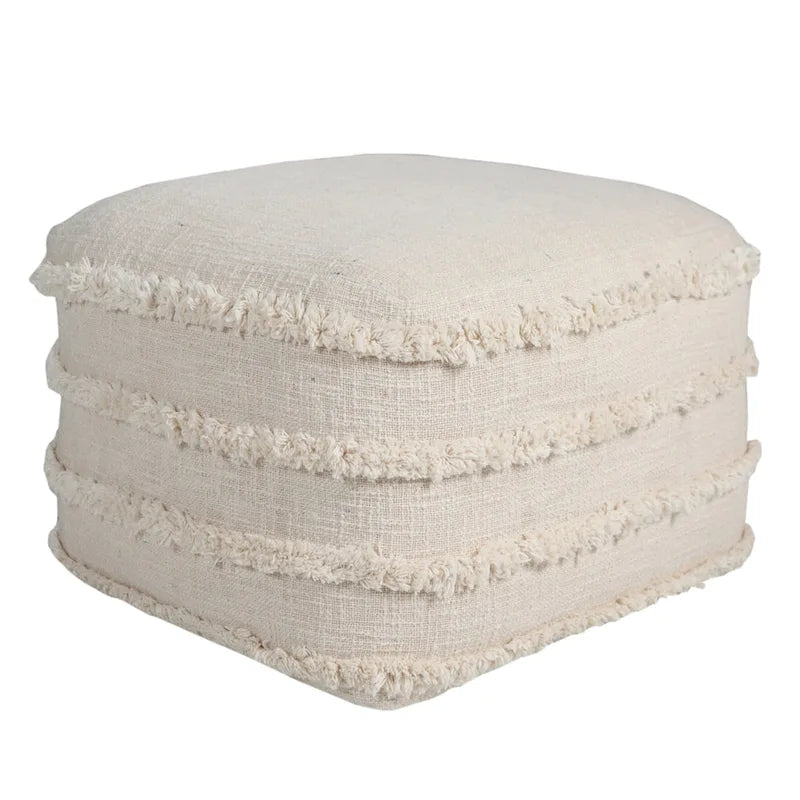 HomeRoots Pouf/ottoman cubique rayé en coton touffeté, crème, 18 po