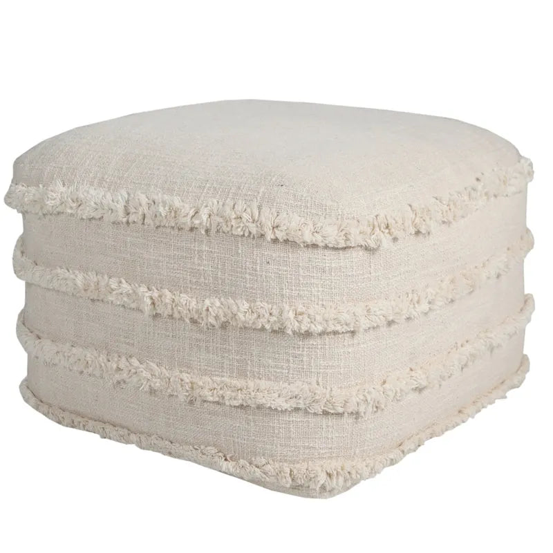 HomeRoots Pouf/ottoman cubique rayé en coton touffeté, crème, 18 po
