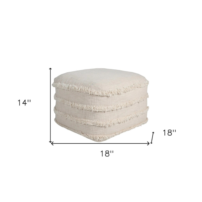 HomeRoots Pouf/ottoman cubique rayé en coton touffeté, crème, 18 po