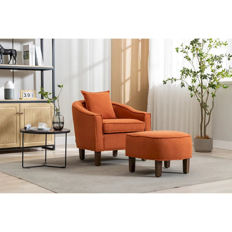 Fauteuil crapaud d'appoint capitonné du milieu du siècle avec pouf