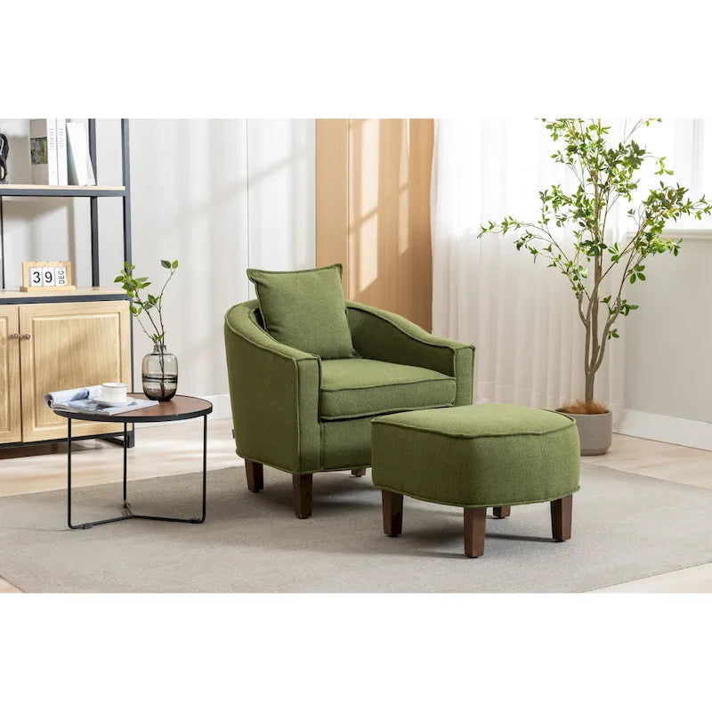 Fauteuil crapaud d'appoint capitonné du milieu du siècle avec pouf