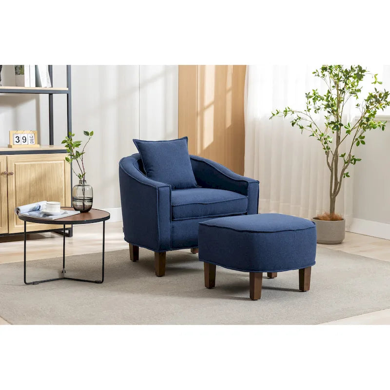 Fauteuil crapaud d'appoint capitonné du milieu du siècle avec pouf