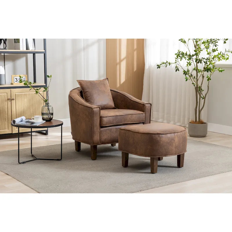Fauteuil crapaud d'appoint capitonné du milieu du siècle avec pouf