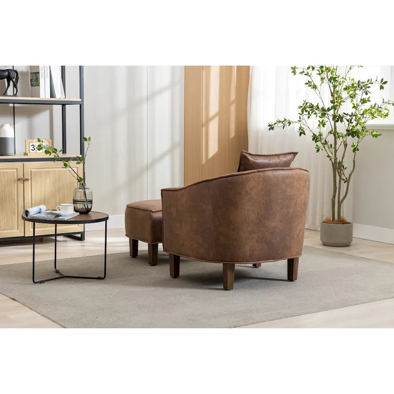 Fauteuil crapaud d'appoint capitonné du milieu du siècle avec pouf