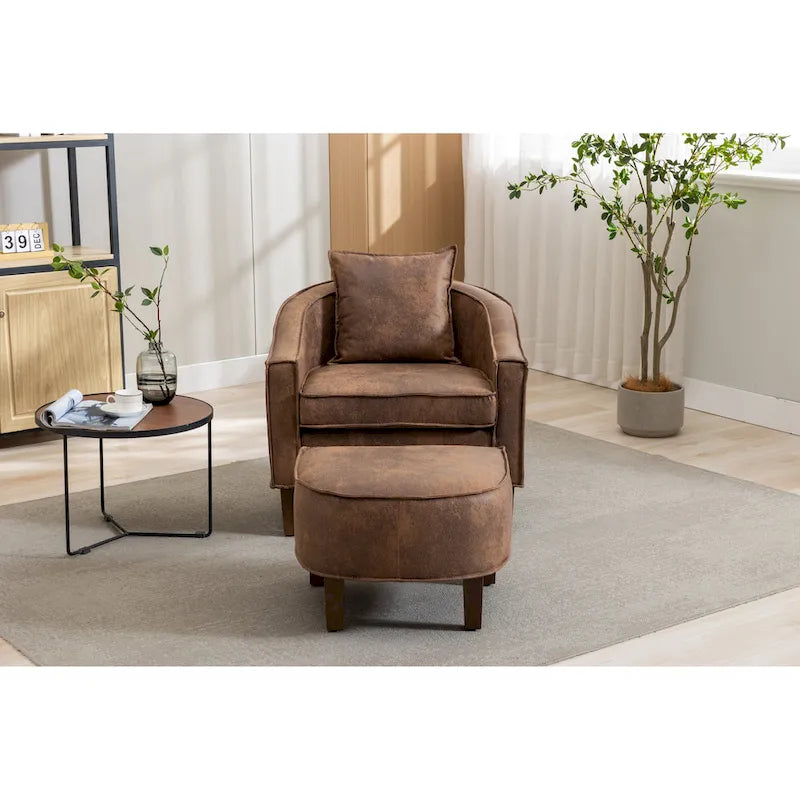 Fauteuil crapaud d'appoint capitonné du milieu du siècle avec pouf