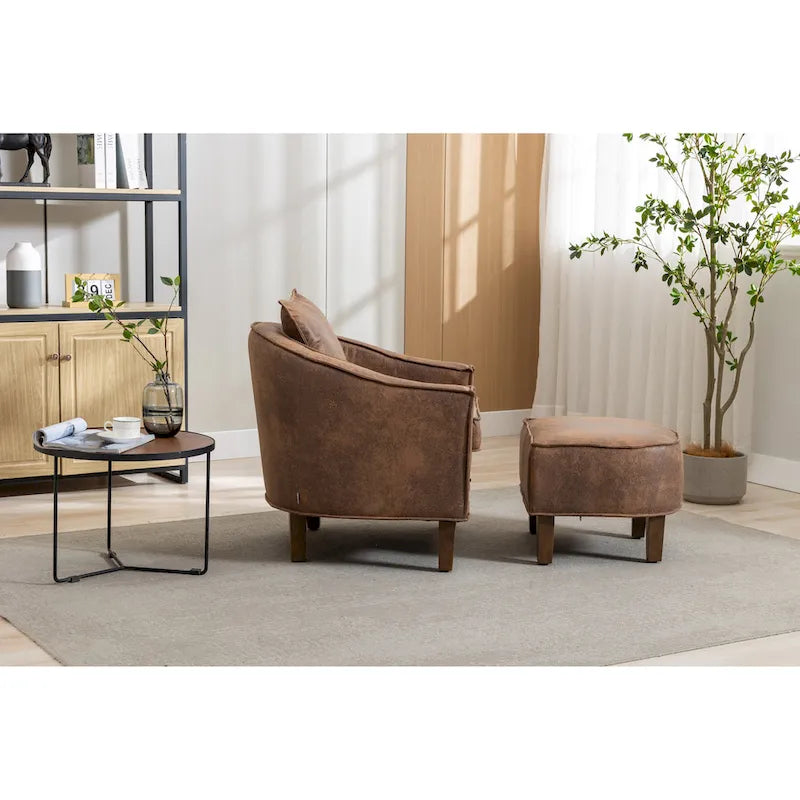Fauteuil crapaud d'appoint capitonné du milieu du siècle avec pouf