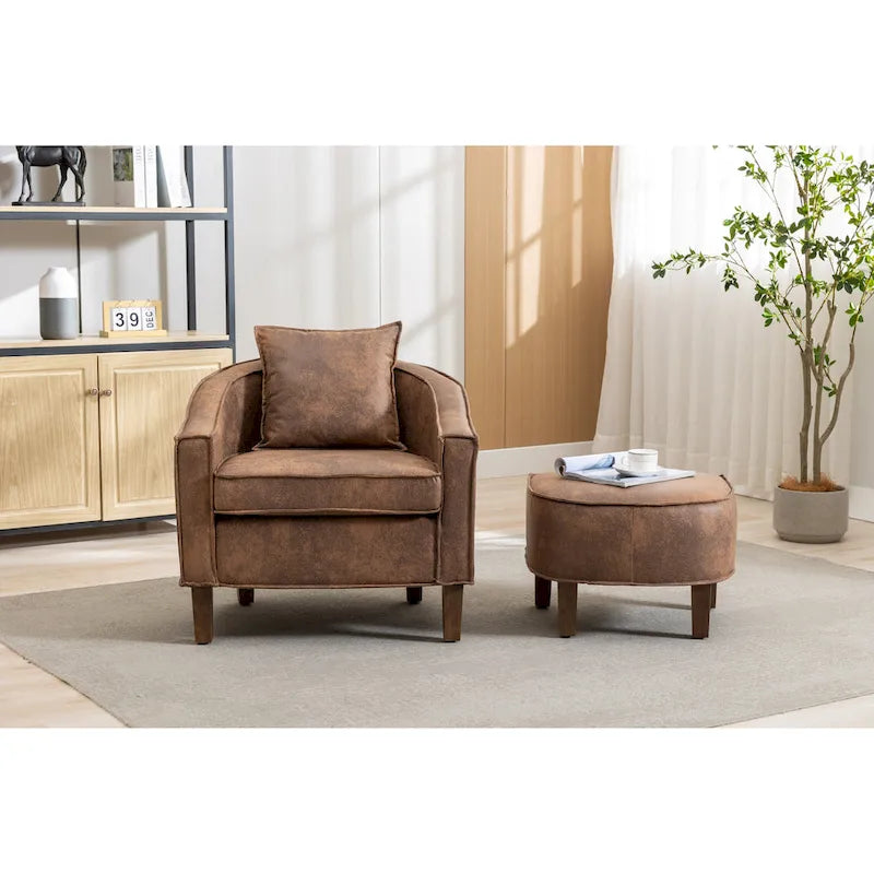 Fauteuil crapaud d'appoint capitonné du milieu du siècle avec pouf