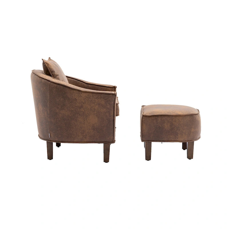 Fauteuil crapaud d'appoint capitonné du milieu du siècle avec pouf