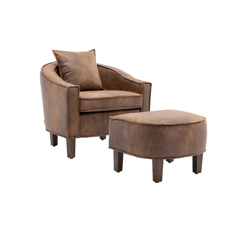 Fauteuil crapaud d'appoint capitonné du milieu du siècle avec pouf