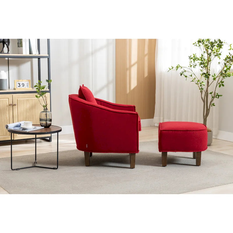 Fauteuil crapaud d'appoint capitonné du milieu du siècle avec pouf