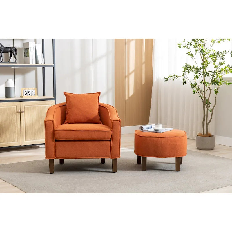 Fauteuil crapaud d'appoint capitonné du milieu du siècle avec pouf